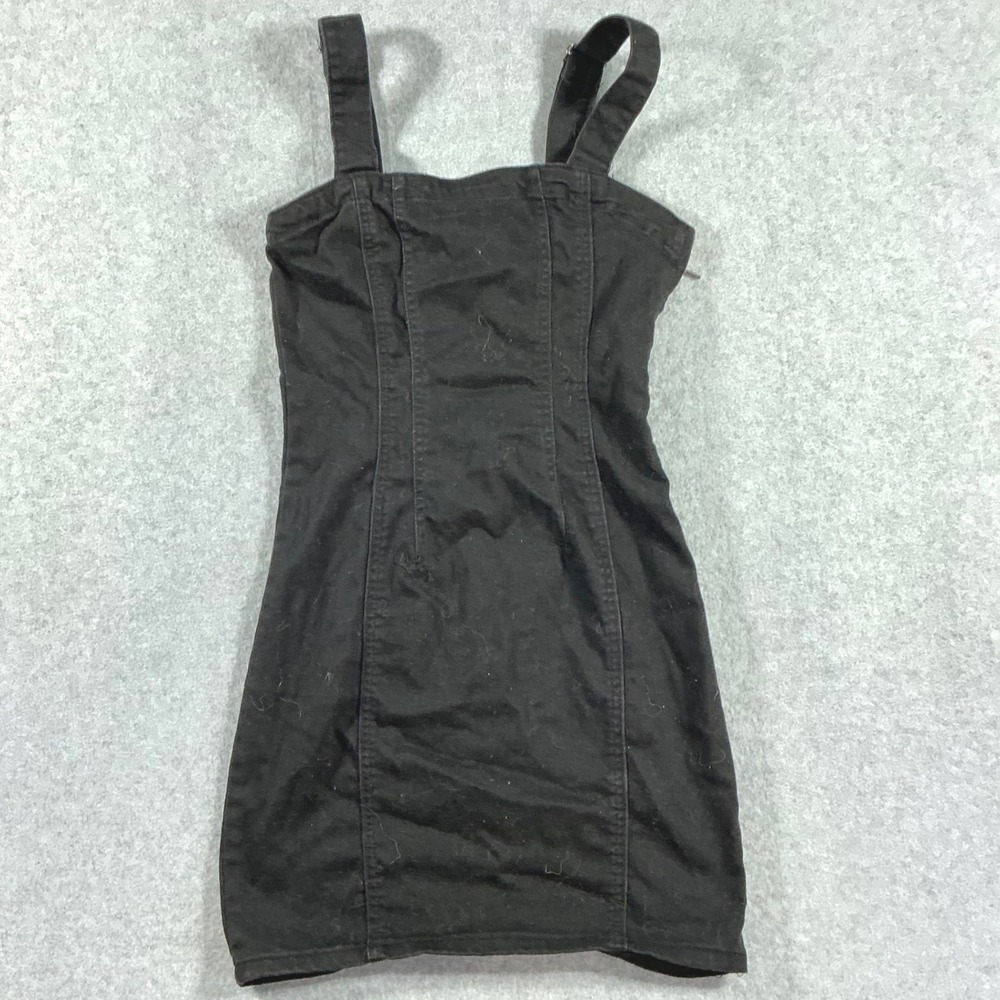 Forever 21 Black Denim Mini Dress Sleeveless Bodycon Adjustable Straps Size S